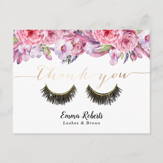 Postal Artista de maquillaje Elegante Floral Gracias (Anverso)