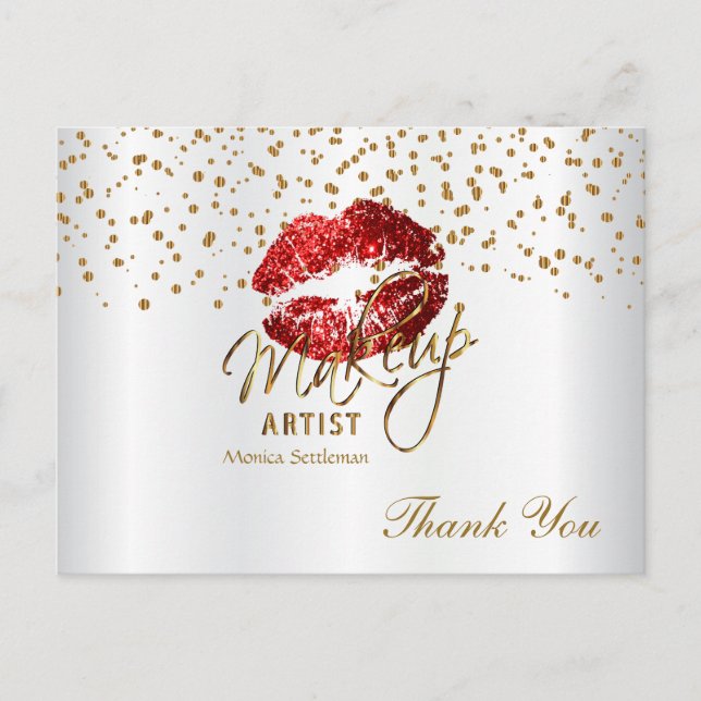 Postal Artista de maquillaje "Labios rojos" en blanco (Anverso)