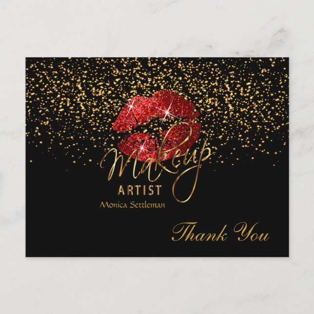 Postal Artista de Maquillaje  Labios Rojos en Negro (Anverso)
