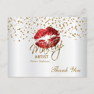 Postal Artista de Maquillaje Labios Rojos sobre Blanco