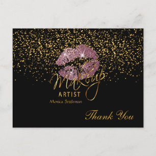 Postal Artista de Maquillaje Labios Rosa sobre Fondo Negr