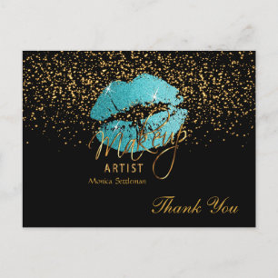 Postal Artista de maquillaje, labios Verde azulados en ne