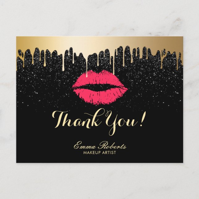 Postal Artista de maquillaje Oro Dris Salón de Lips Rojas (Anverso)
