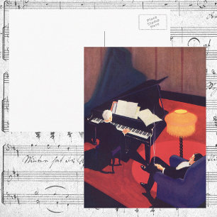 Postal Artista de piano de salón de música Art Déco vinta