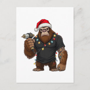 Postal Artista de tatuajes de Bigfoot Sasquatch Navidad