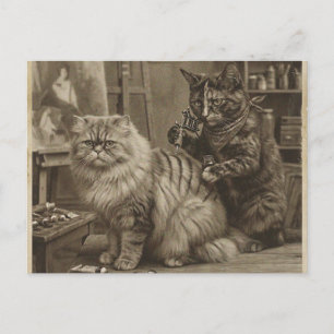 Postal Artista de tatuajes de gato sepia vintage – Divert