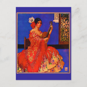 Postal Artista virgen Senorita con guitarra Notecards