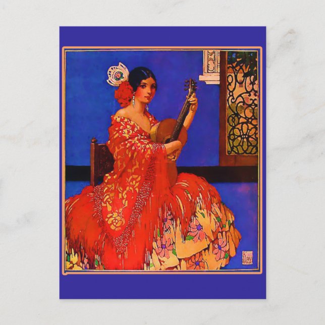 Postal Artista virgen Senorita con guitarra Notecards (Anverso)