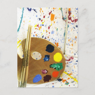 Postal Artistas pintan paleta y paleta de pintura