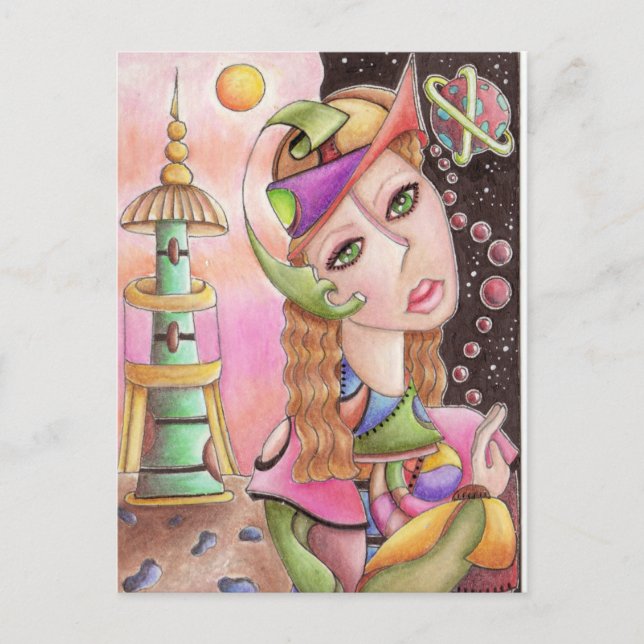 Postal artística abstracta cubista ~ "Lejos de cas (Anverso)