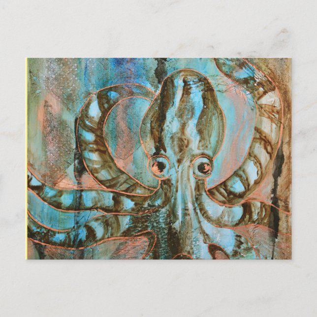Postal artística de arte con creatura de pulpo ray (Anverso)