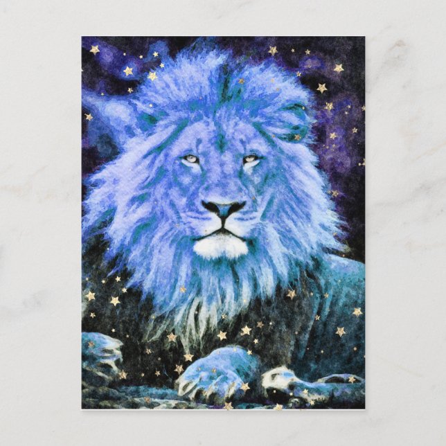 Postal ~ Artsy AP23 LION azul celeste artístico (Anverso)
