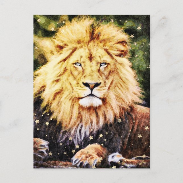 Postal *~* Artsy AP23 LION de oro celeste artístico (Anverso)