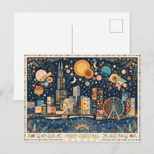 Postal Artsy Chicago, Illinois Feliz Navidad