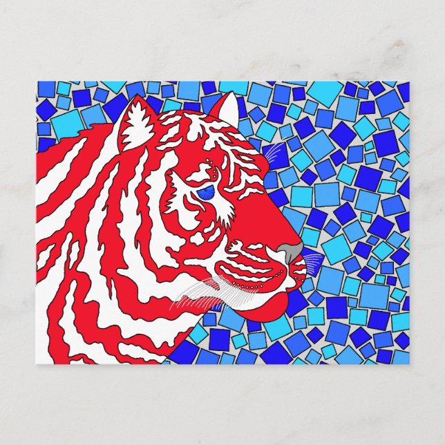 Postal Artsy De Tigres Patrióticos Rojo Y Azul (Anverso)