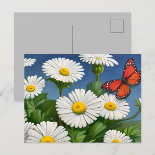 Postal Artsy Fun Daisies And Butterflies