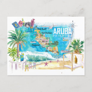Postal Aruba Antillas Holandesas Isla del Caribe Ilustrad