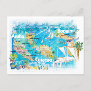 Postal Aruba Bonaire Curacao Islas Ilustradas Viajes