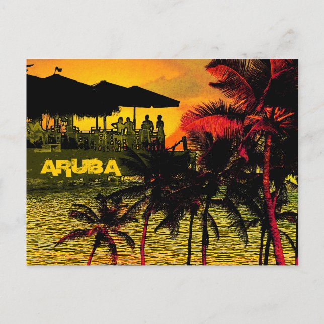 Postal Aruba - ciénagas, atardecer y océano (Anverso)
