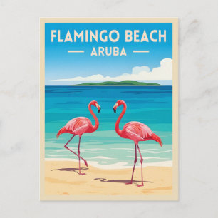 Postal Aruba Flamenco Playa Viaje Vintage Escénico Retro