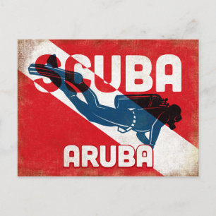 Postal Aruba Scuba Diver - Blue Retro