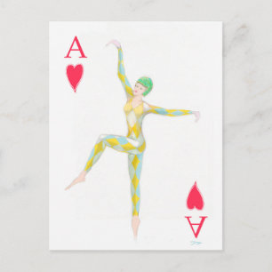 Postal As de corazones diseño de danza arte arlequín retr