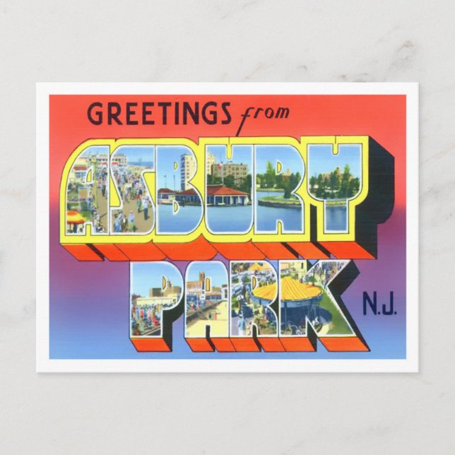 Postal Asbury Park, New Jersey Vintage Big Letters (Anverso)