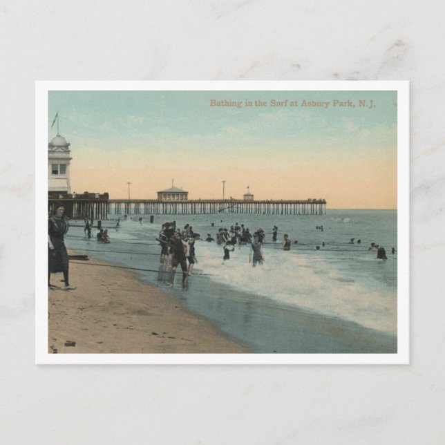Postal Asbury Park NJ, bañándose en la cosecha Surf 1912 (Anverso)