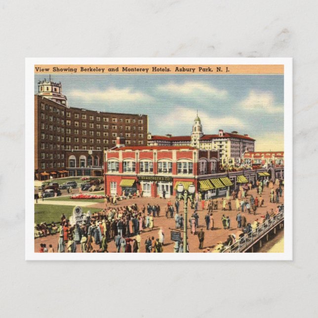 Postal Asbury Park NJ Boardwalk, Hoteles 1951 Retro (Anverso)