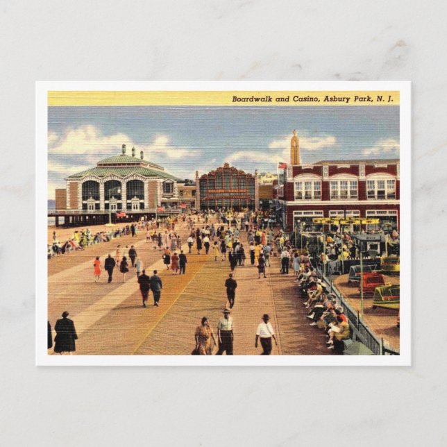 Postal Asbury Park NJ Boardwalk y Casino 1940 (Anverso)