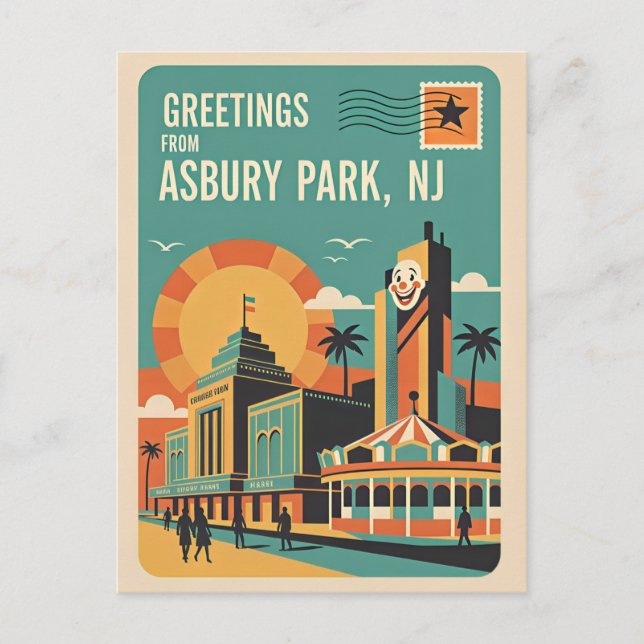 Postal Asbury Park NJ Retro Caprichoso (Anverso)