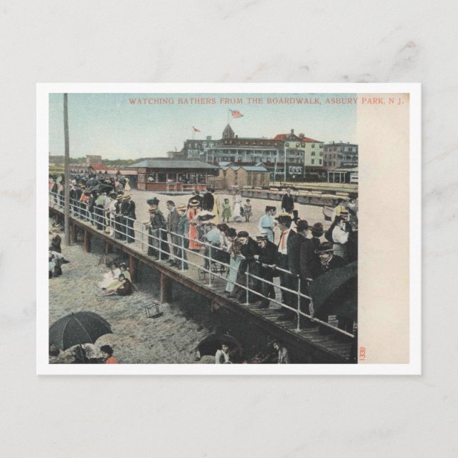 Postal Asbury Park NJ, Watching Bathers, Boardwalk, 1906 (Anverso)