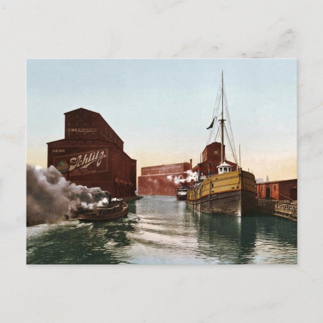 Postal Ascensores del río Chicago de época 1900 (Anverso)