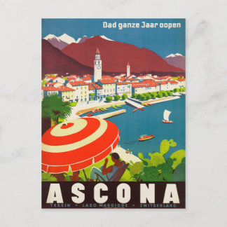 Postal Ascona Suiza - Afiche de viaje suizo vintage