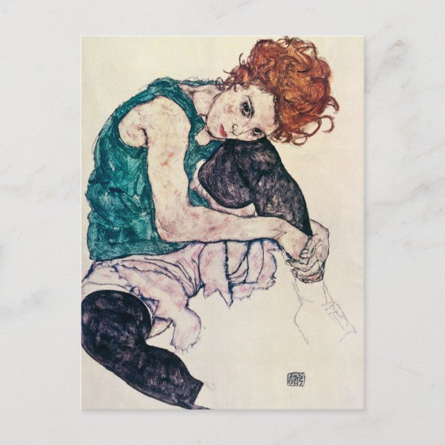 Postal asentada Schiele de la mujer de Egon (Anverso)