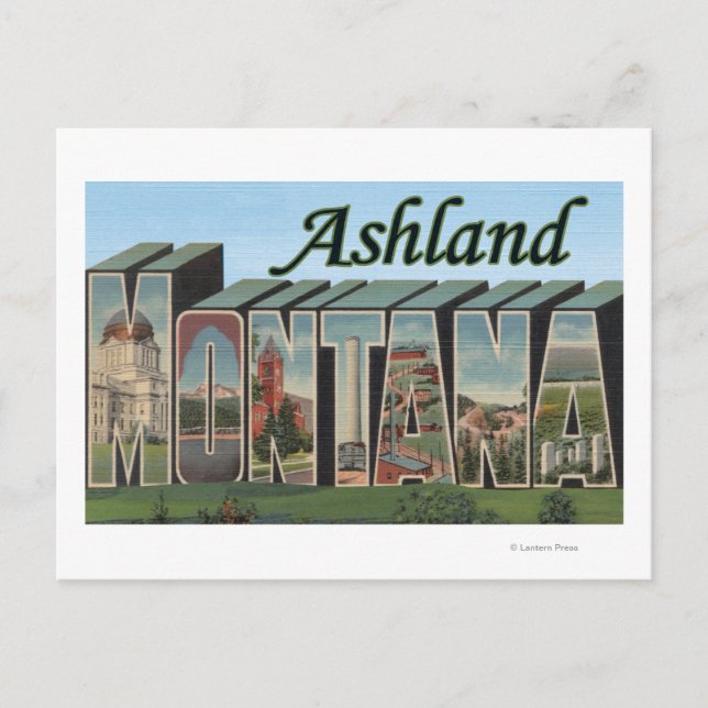 Postal Ashland, Montana - Escenas de letras grandes (Anverso)