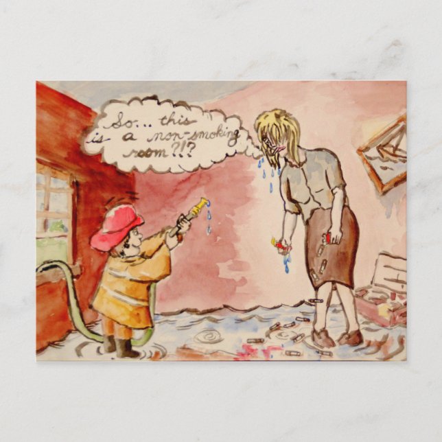 Postal ¿Así que... esta habitación es de no fumar?!? (Anverso)