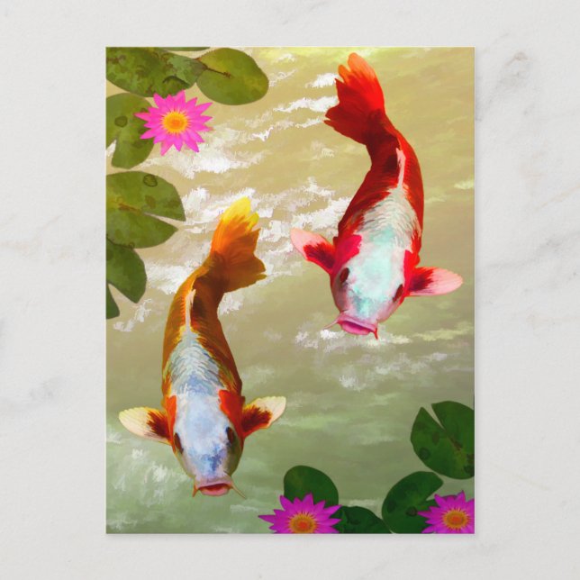 Postal Asia Koi Fish Carp Digital Art (Anverso)