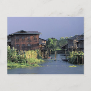 Postal Asia, Myanmar, Lago Inle. Un pueblo flotante en