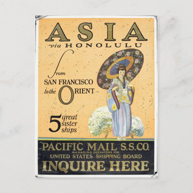 Postal Asia vía Honolulu de San Francisco al Oriente (Anverso)