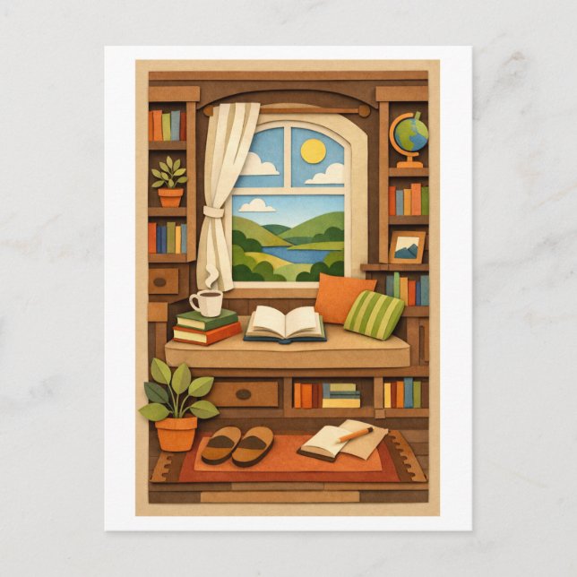 Postal Asiento acogedor junto a la ventana (Anverso)