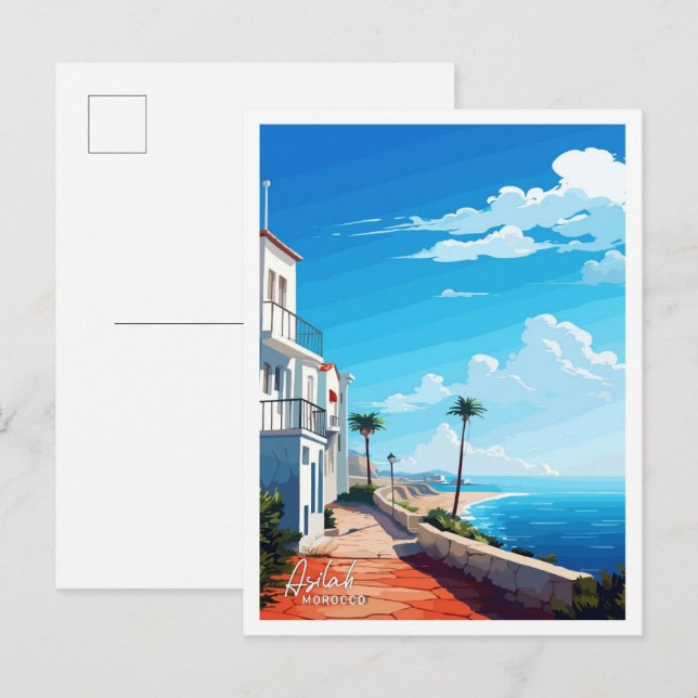Postal Asilah Marruecos ilustracion de Viaje de Arte (Anverso / Reverso)
