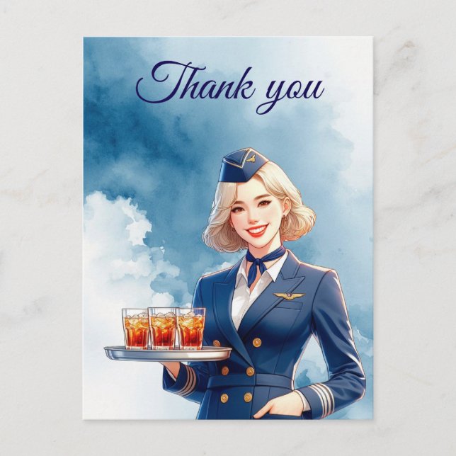 Postal Asistencia en vuelo Azafata sirviendo bebidas (Anverso)