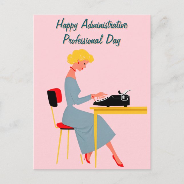 Postal Asistente Administrativa Vintage - Oficina Retro (Anverso)