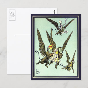 Postal Asistente de cosecha de oro, monos voladores con d