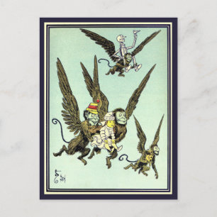 Postal Asistente de cosecha de oro, monos voladores con d