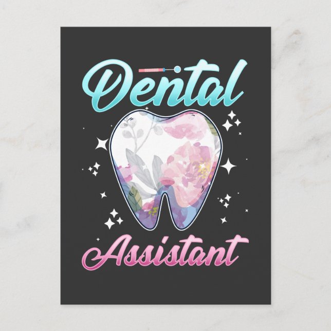Postal Asistente dental floral diente dentista profesión (Anverso)