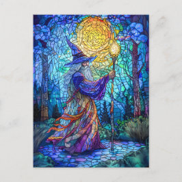 Postal Asistente en bosque con magia