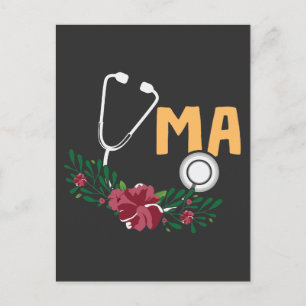 Postal Asistente médico Stethoscope Watercolor Flower Nu