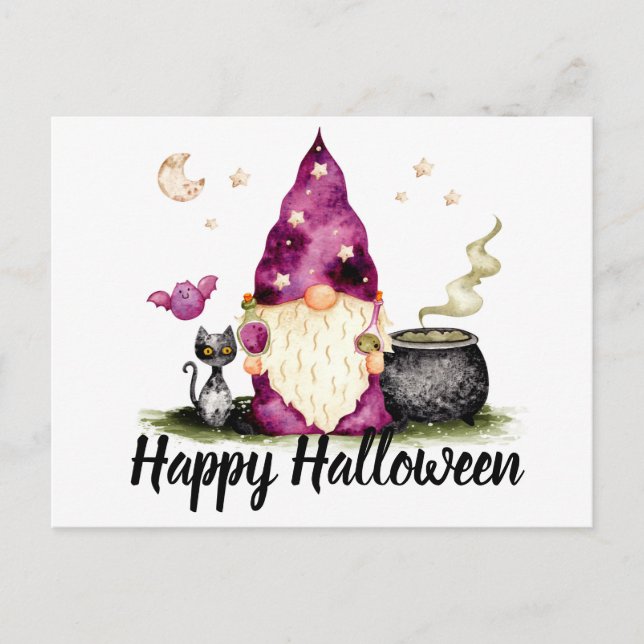 Postal Asistente para Gnome de Halloween (Anverso)